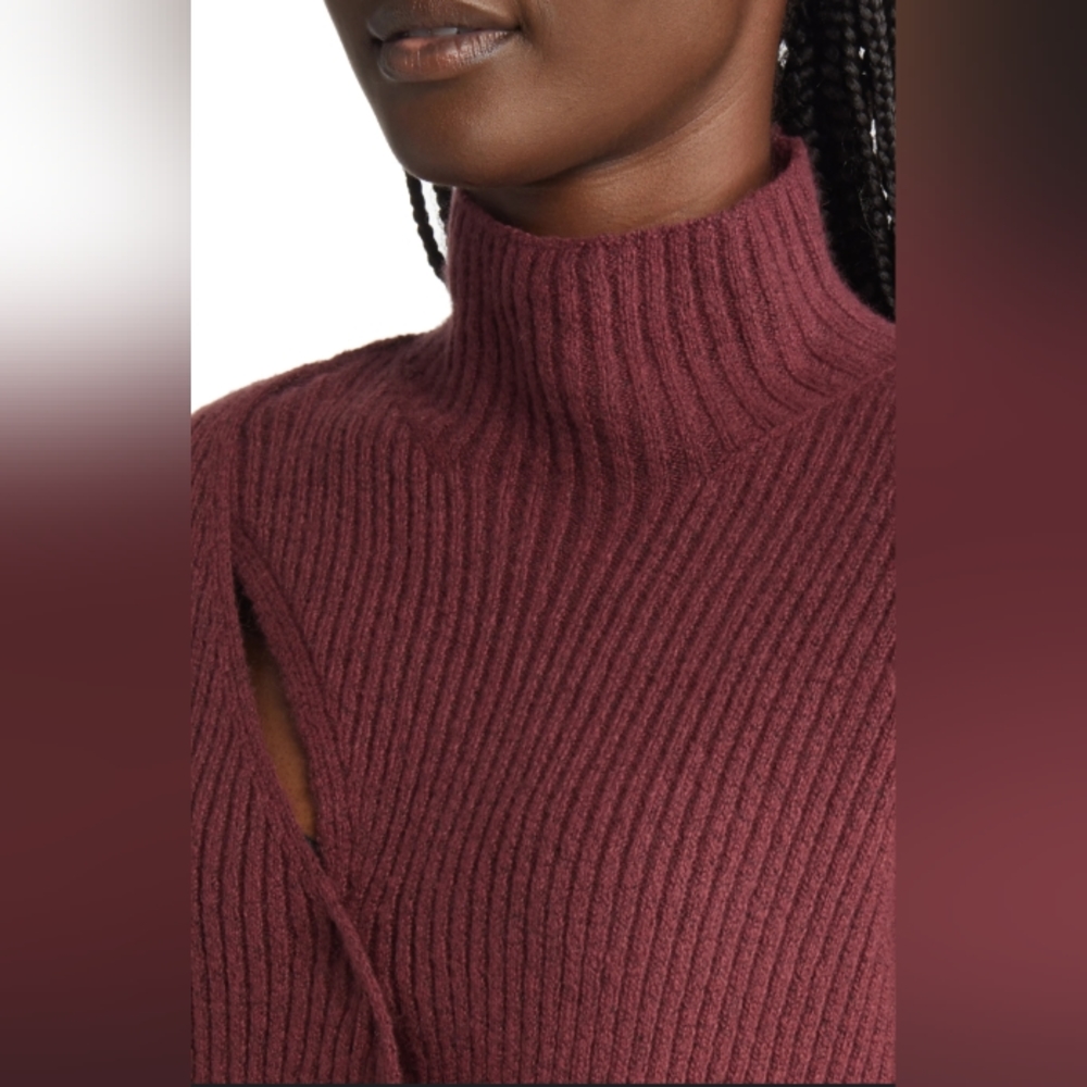 Open Edit Mock Neck Wrap Rib Sweater in Burgundy Tannin Size Small 4 - 6 NWT